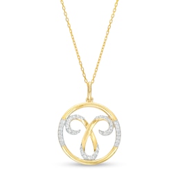 1/5 CT. T.W. Diamond Aries Zodiac Sign Open Circle Pendant in Sterling Silver with 14K Gold Plate
