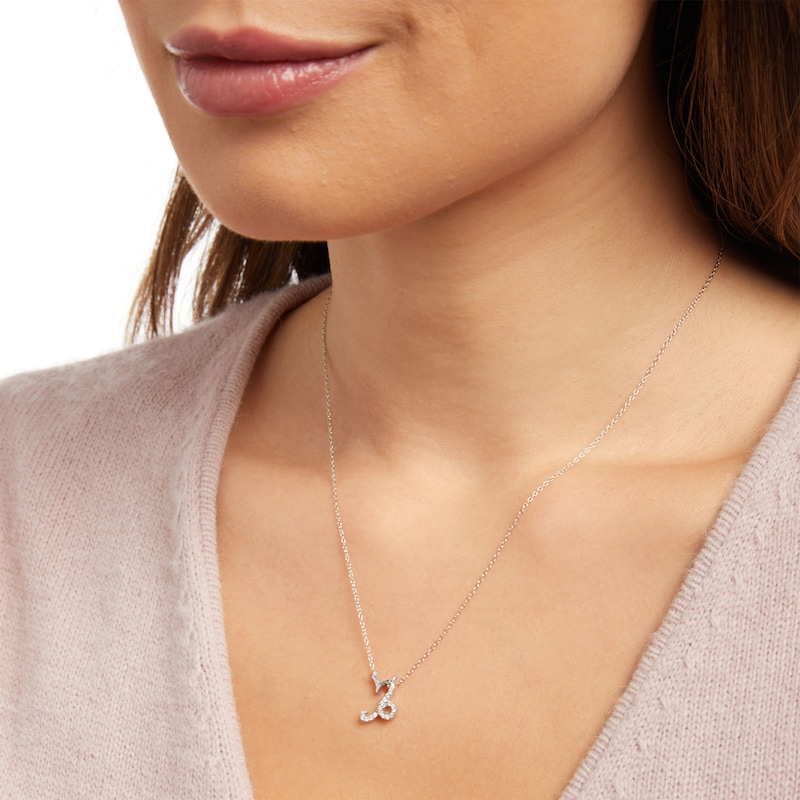 Main Image 2 of 1/10 CT. T.W. Diamond Capricorn Zodiac Sign Outline Necklace in Sterling Silver