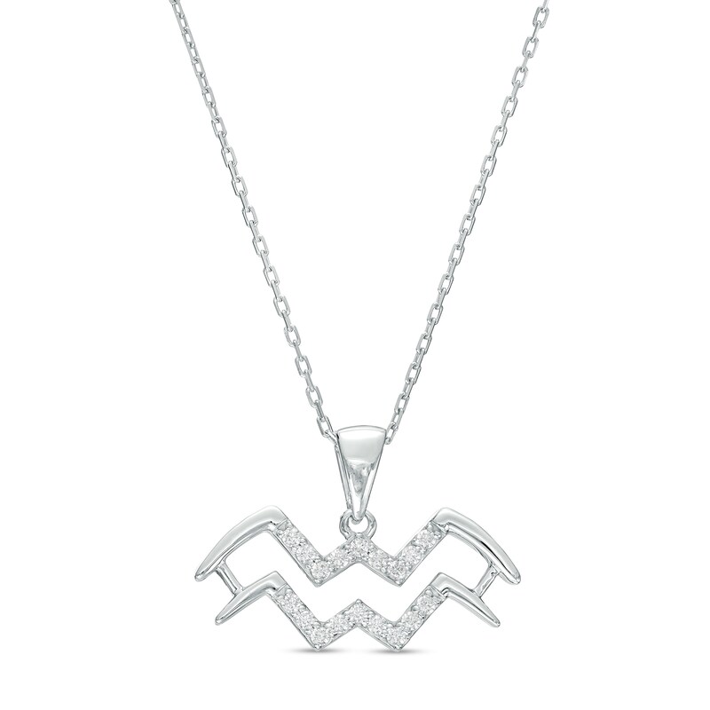 Main Image 1 of 1/8 CT. T.W. Diamond Aquarius Zodiac Sign Outline Pendant in Sterling Silver