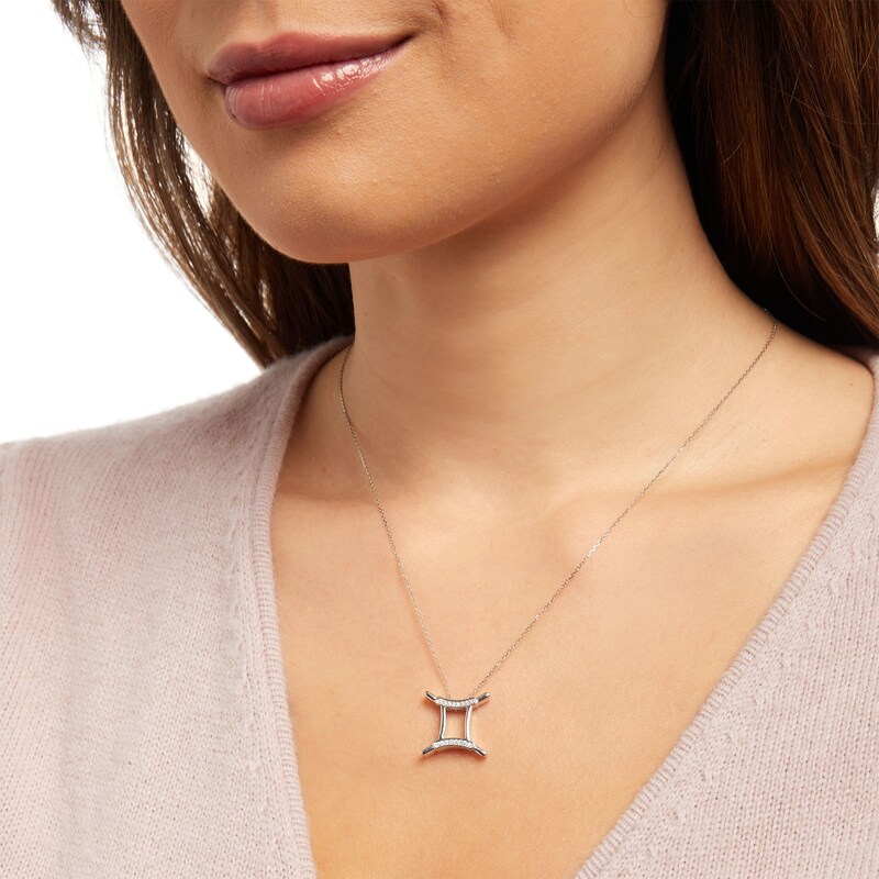 Main Image 2 of 1/10 CT. T.W. Diamond Gemini Zodiac Sign Outline Pendant in Sterling Silver