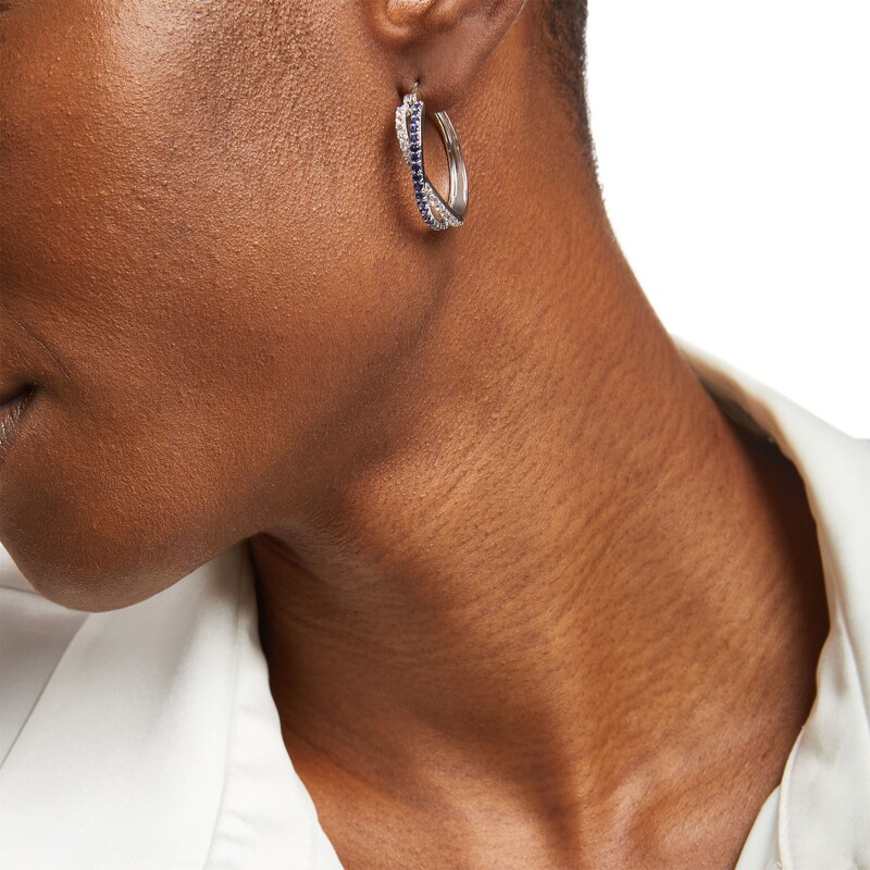 Main Image 2 of Blue and White Lab-Created Sapphire Twist Hoop Earrings in Sterling Silver