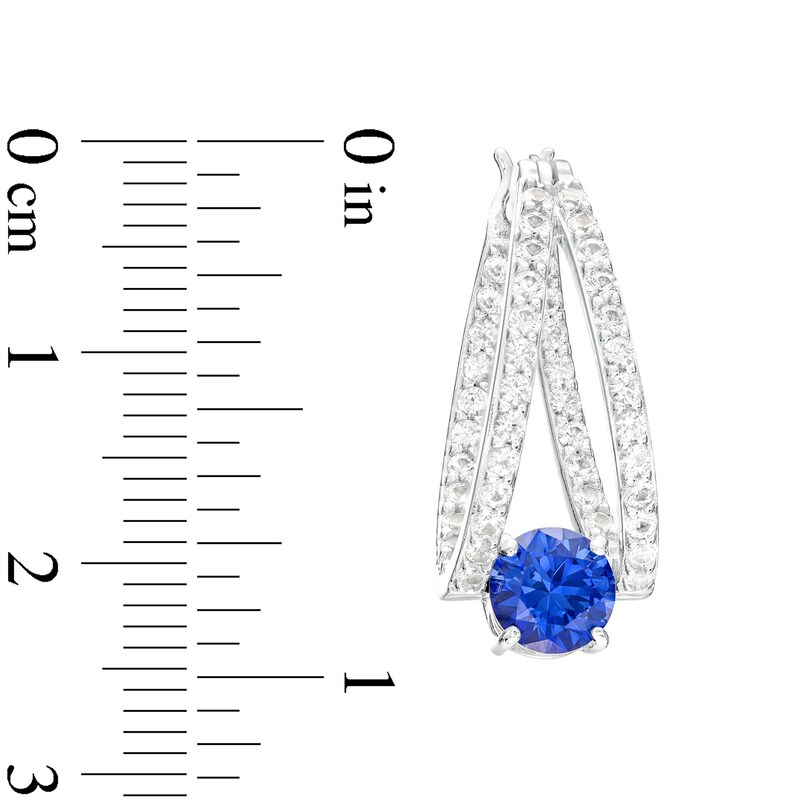 Main Image 3 of 6.0mm Blue and White Lab-Created Sapphire Split Hoop Earrings in Sterling Silver