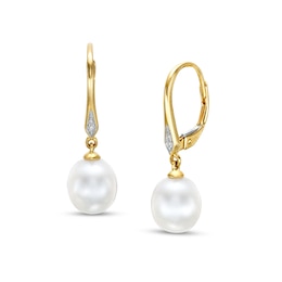 Oval Cultured Freshwater Pearl and Diamond Accent Drop Earrings in 10K Gold