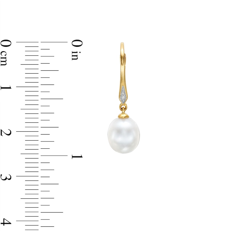 Main Image 3 of Oval Freshwater Cultured Pearl and Diamond Accent Drop Earrings in 10K Gold