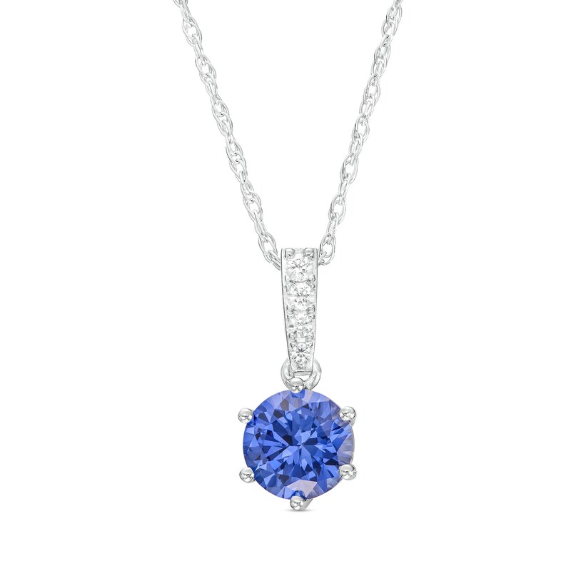 Main Image 1 of 7.0mm Blue and White Lab-Created Sapphire Pendant in Sterling Silver