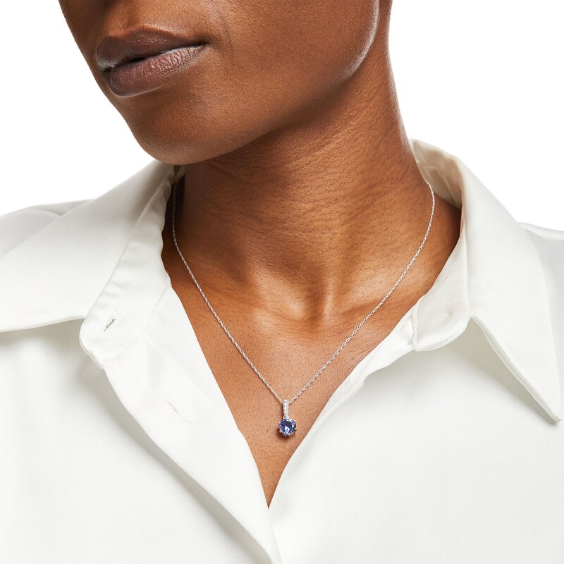 Main Image 2 of 7.0mm Blue and White Lab-Created Sapphire Pendant in Sterling Silver