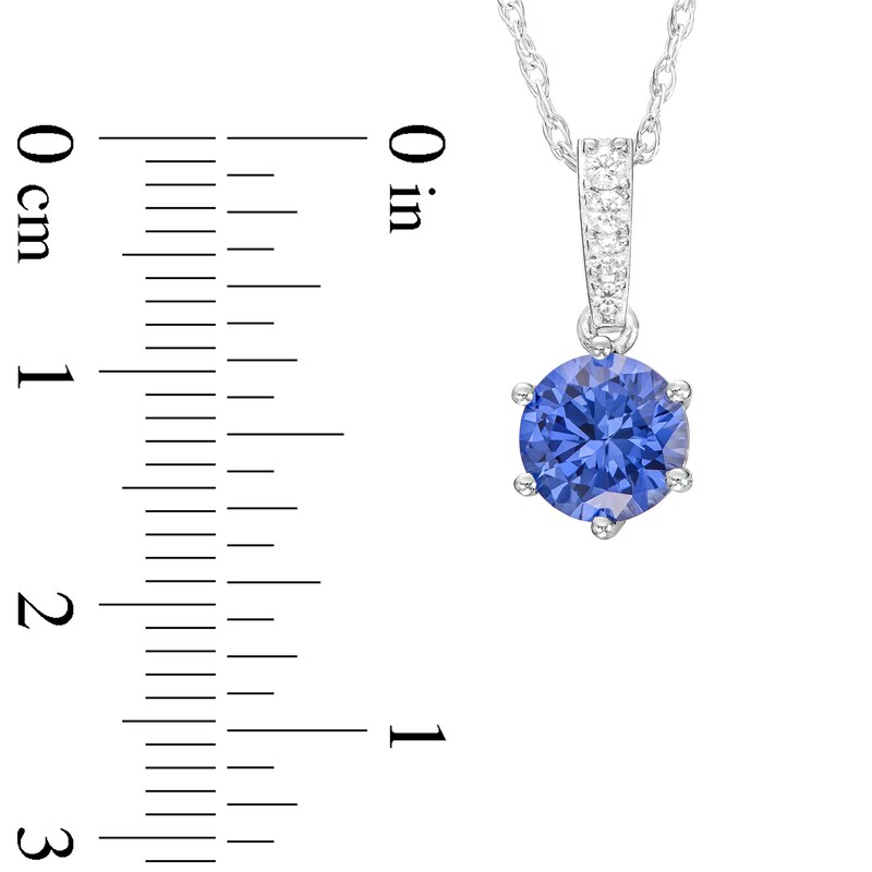Main Image 3 of 7.0mm Blue and White Lab-Created Sapphire Pendant in Sterling Silver