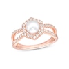 Thumbnail Image 0 of Cultured Freshwater Pearl and White Lab-Created Sapphire Hexagon Frame Ring in Sterling Silver with 14K Rose Gold Plate