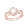 Thumbnail Image 1 of Freshwater Cultured Pearl and White Lab-Created Sapphire Hexagon Frame Ring in Sterling Silver with 14K Rose Gold Plate
