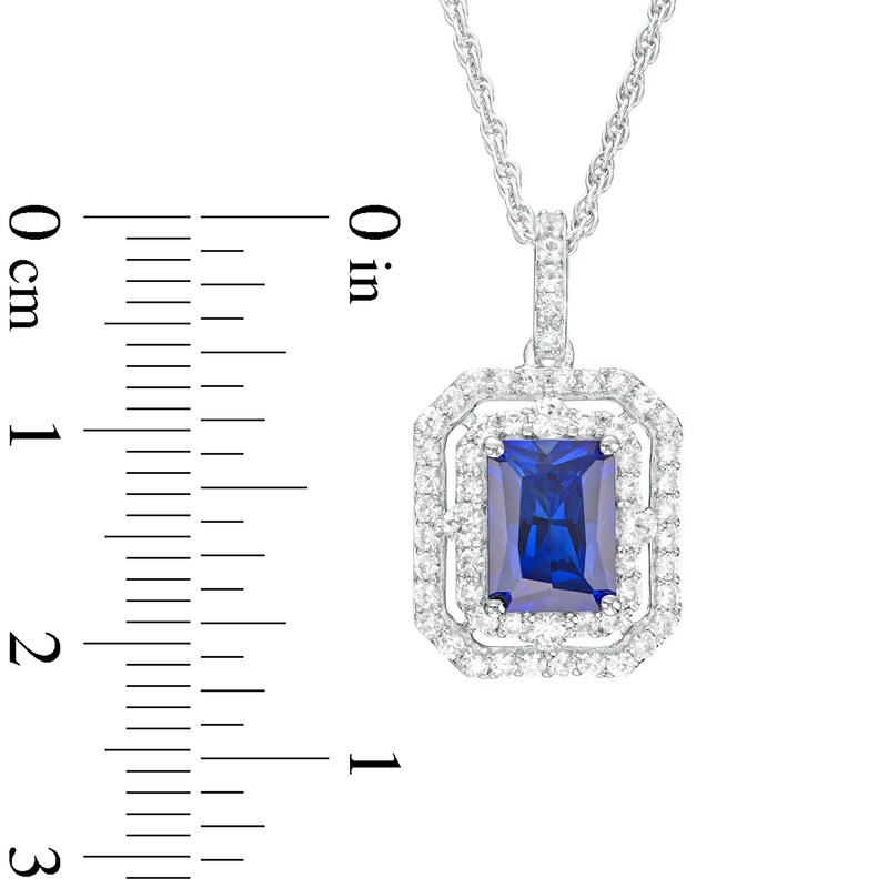 Main Image 3 of Radiant-Cut Blue and White Lab-Created Sapphire Double Frame Pendant in Sterling Silver