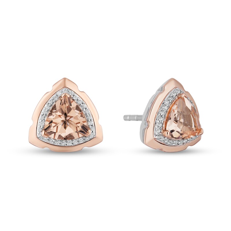 Enchanted Disney Aurora Trillion-Cut Morganite and 1/10 CT. T.W. Diamond Earrings in Sterling Silver and 14K Rose Gold
