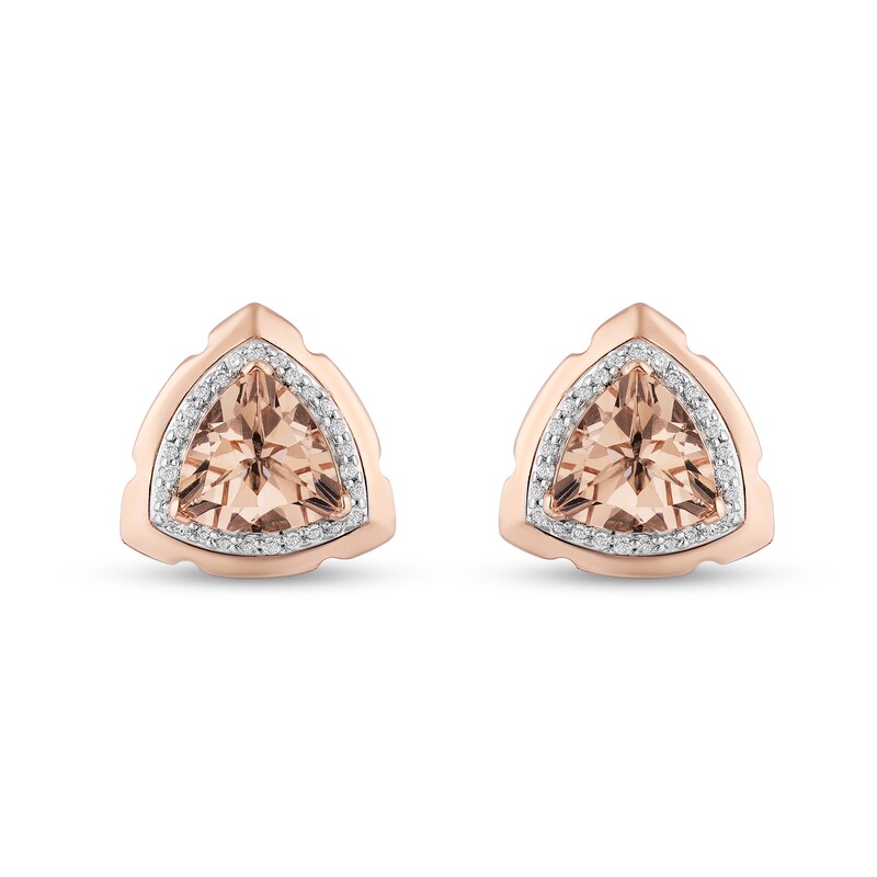 Enchanted Disney Aurora Trillion-Cut Morganite and 1/10 CT. T.W. Diamond Earrings in Sterling Silver and 14K Rose Gold