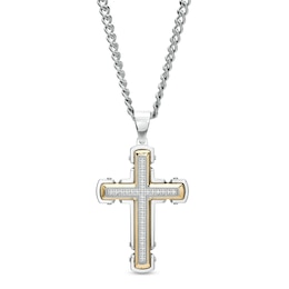 Men's 1/4 CT. T.W. Diamond Gothic Cross Pendant in Stainless Steel with Yellow Ion Plate – 24"