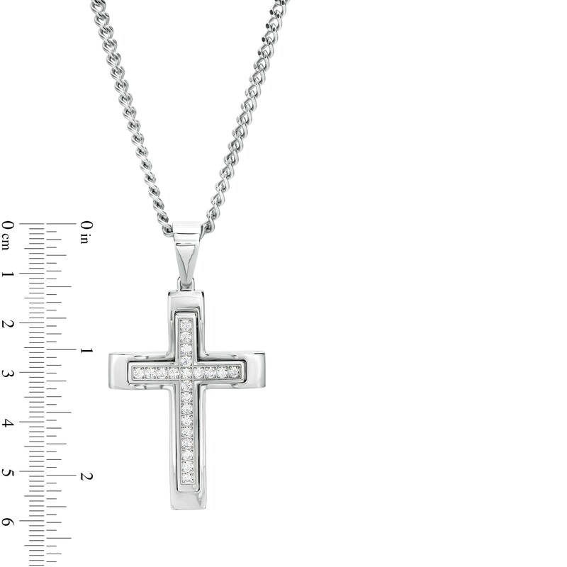Main Image 3 of Men's 1 CT. T.W. Diamond Cross Pendant in Stainless Steel – 24"