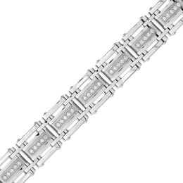 Men's 1 CT. T.W. Diamond Link Bracelet in Stainless Steel – 8.75&quot;