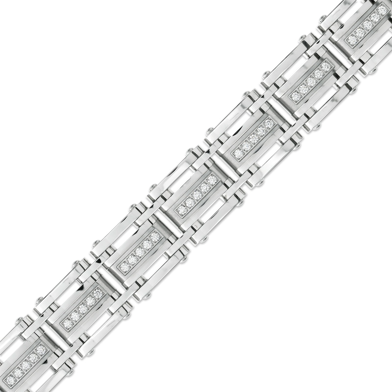Main Image 1 of Men's 1 CT. T.W. Diamond Link Bracelet in Stainless Steel – 8.75"