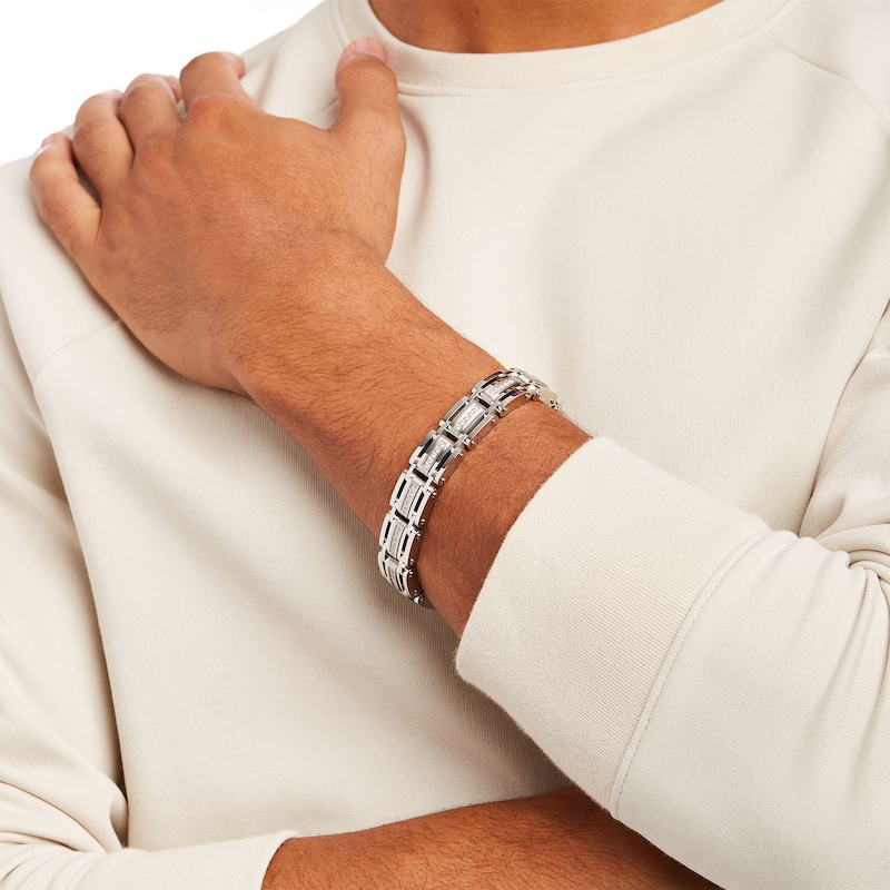 Main Image 2 of Men's 1 CT. T.W. Diamond Link Bracelet in Stainless Steel – 8.75"
