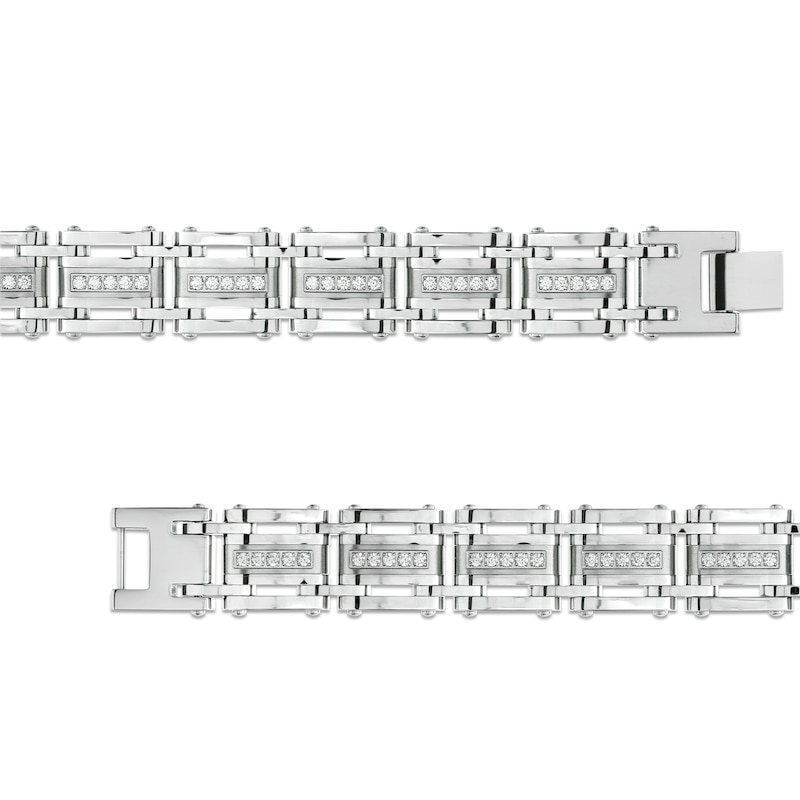 Main Image 3 of Men's 1 CT. T.W. Diamond Link Bracelet in Stainless Steel – 8.75"