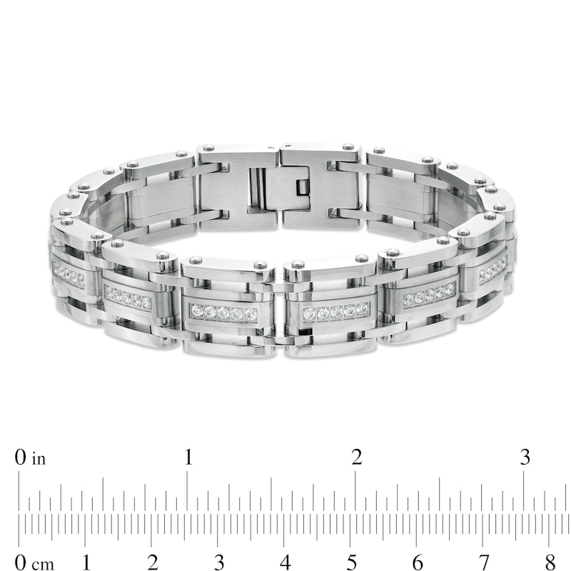 Main Image 4 of Men's 1 CT. T.W. Diamond Link Bracelet in Stainless Steel – 8.75"
