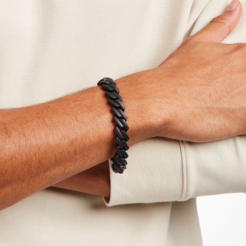 Main Image 2 of Men's 1/2 CT. T.W. Square-Shaped Black Multi-Diamond Bracelet in Stainless Steel with Black Ion Plate – 8.75"