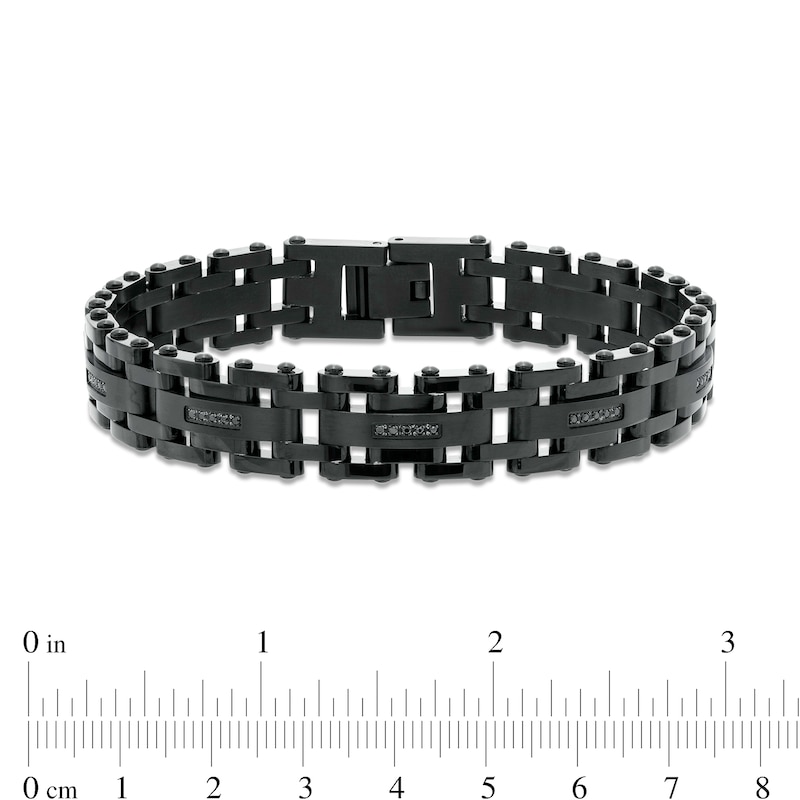 Main Image 4 of Men's 1/6 CT. T.W. Black Diamond Link Bracelet in Stainless Steel with Black Ion Plate – 8.62"