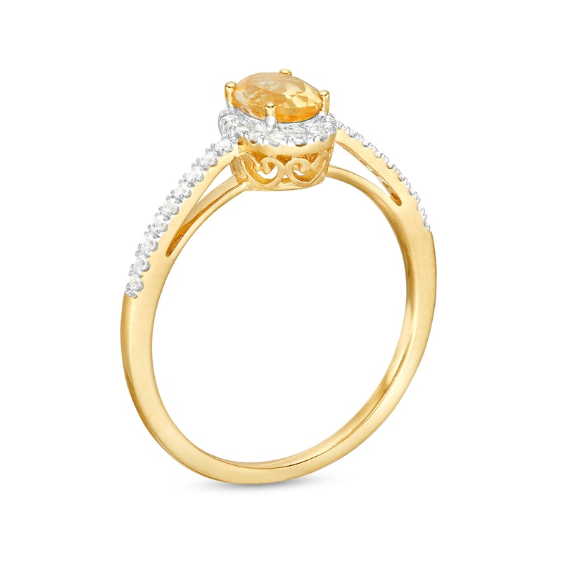 Main Image 3 of Oval Orange Citrine and White Lab-Created Sapphire Frame Ring in 10K Gold