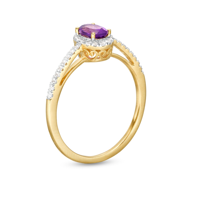 Main Image 3 of Oval Amethyst and White Lab-Created Sapphire Frame Ring in 10K Gold