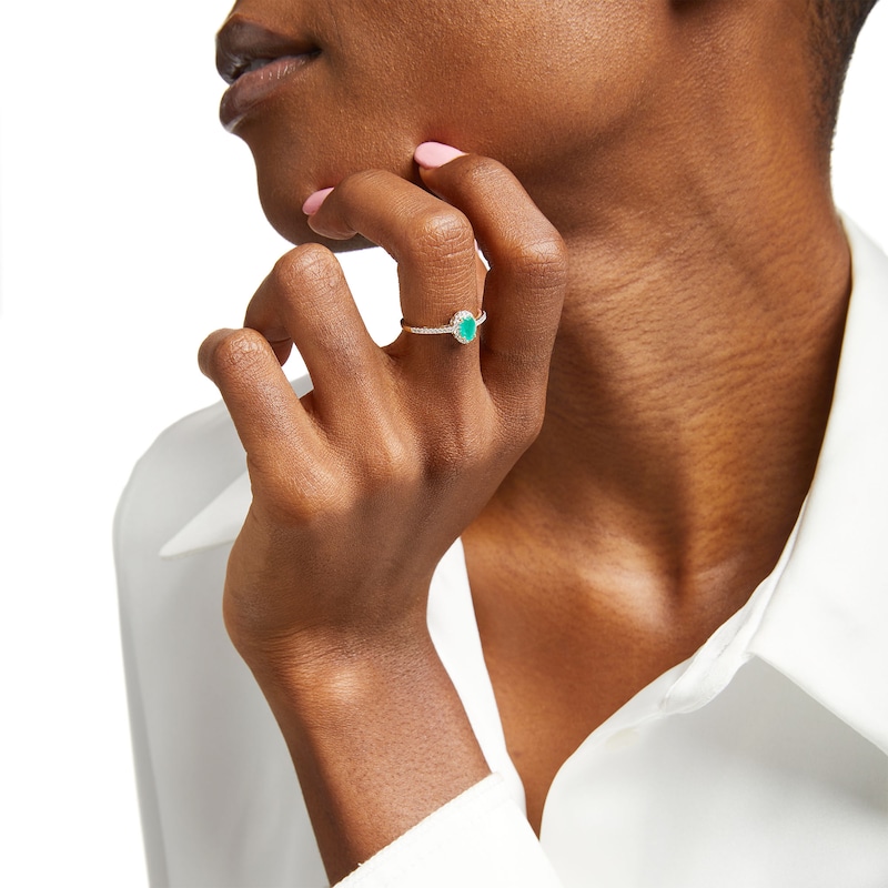 Main Image 2 of Oval Emerald and White Lab-Created Sapphire Frame Ring in 10K Gold