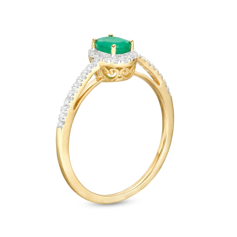 Main Image 3 of Oval Emerald and White Lab-Created Sapphire Frame Ring in 10K Gold