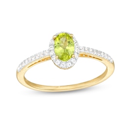 Oval Peridot and White Lab-Created Sapphire Frame Ring in 10K Gold