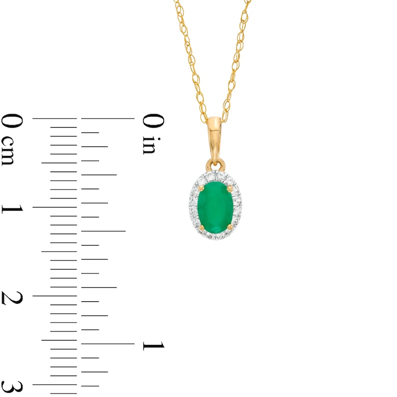 Main Image 3 of Oval Emerald and White Lab-Created Sapphire Frame Pendant in 10K Gold