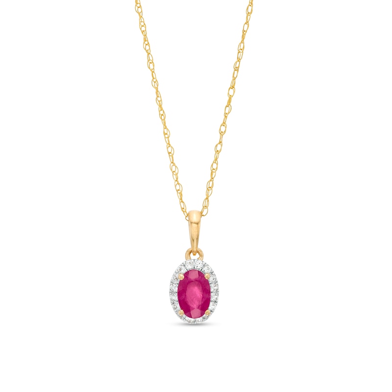 Oval Ruby and White Lab-Created Sapphire Frame Pendant in 10K Gold