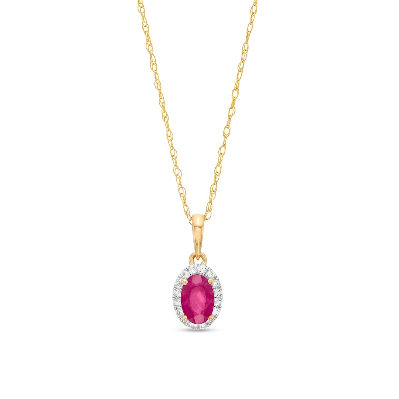 Main Image 1 of Oval Ruby and White Lab-Created Sapphire Frame Pendant in 10K Gold