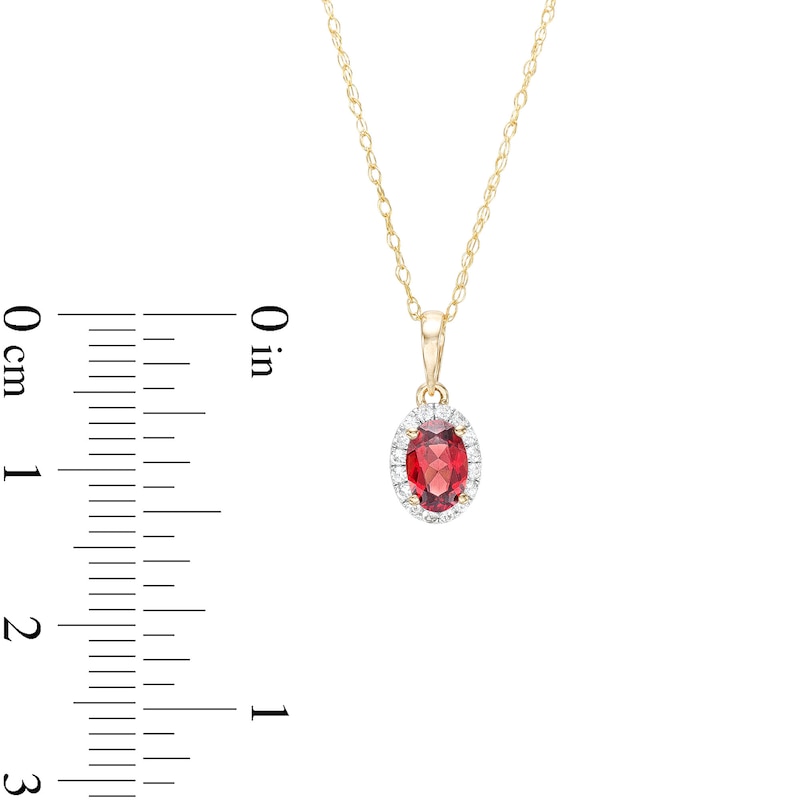 Main Image 3 of Oval Garnet and White Lab-Created Sapphire Frame Pendant in 10K Gold