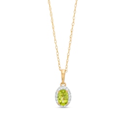 Oval Peridot and White Lab-Created Sapphire Frame Pendant in 10K Gold