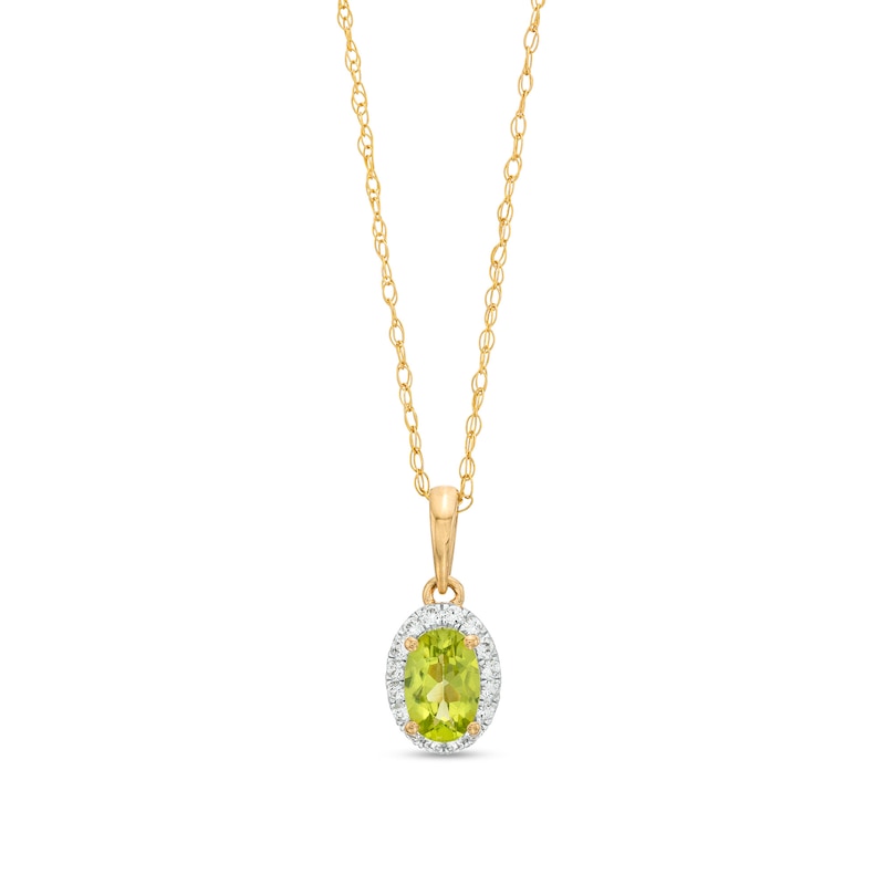 Main Image 1 of Oval Peridot and White Lab-Created Sapphire Frame Pendant in 10K Gold