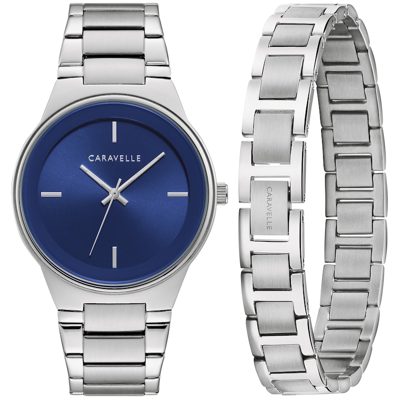 Main Image 2 of Men's Caravelle by Bulova Watch with Blue Dial and Bracelet Box Set (Model: 43K101)