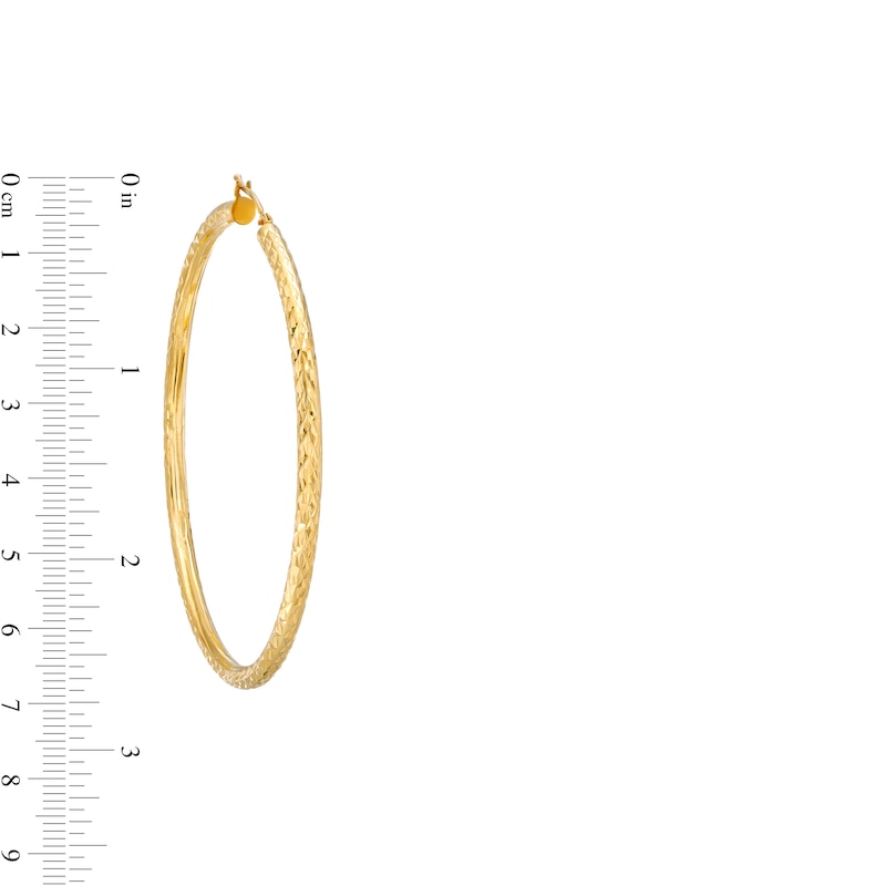 Main Image 3 of Oro Diamante™ 55.0mm Diamond-Cut Tube Hoop Earrings in 14K Gold