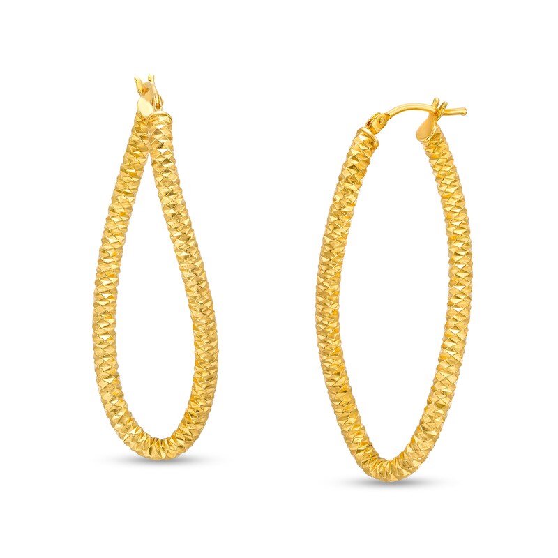 Main Image 1 of Oro Diamante™ 40.0mm Diamond-Cut Twist Tube Hoop Earrings in 14K Gold
