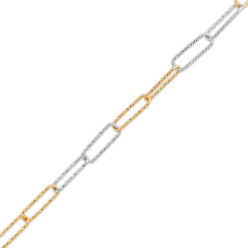 Oro Diamante™ 2.7mm Alternating Diamond-Cut Paper-Clip Chain Bracelet in Solid 14K Two-Tone Gold – 7.25"