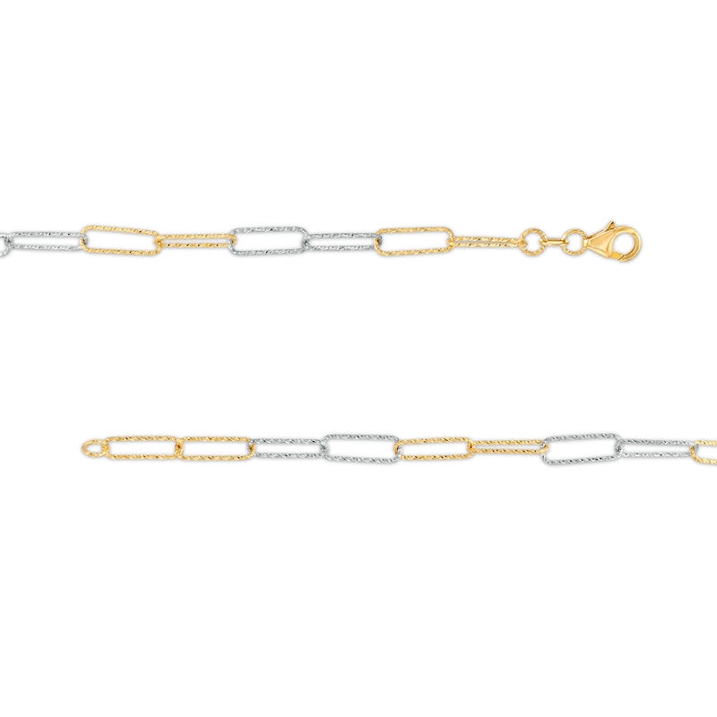 Oro Diamante™ 2.7mm Alternating Diamond-Cut Paper-Clip Chain Bracelet in Solid 14K Two-Tone Gold – 7.25"