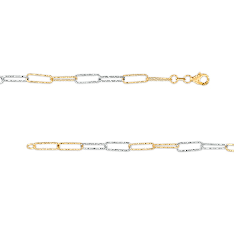 Main Image 3 of Oro Diamante™ 2.7mm Alternating Diamond-Cut Paper-Clip Chain Bracelet in Solid 14K Two-Tone Gold – 7.25"