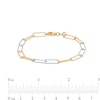 Thumbnail Image 4 of Oro Diamante™ 2.7mm Alternating Diamond-Cut Paper-Clip Chain Bracelet in Solid 14K Two-Tone Gold – 7.25"