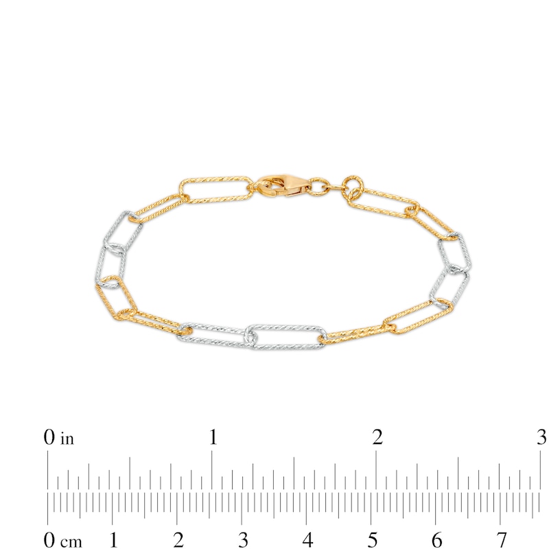 Oro Diamante™ 2.7mm Alternating Diamond-Cut Paper-Clip Chain Bracelet in Solid 14K Two-Tone Gold – 7.25"