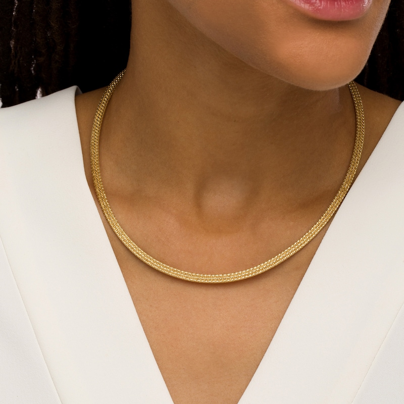 Main Image 2 of Oro Diamante™ 4.5mm Diamond-Cut Mesh Chain Necklace in Solid 14K Gold – 17.75"