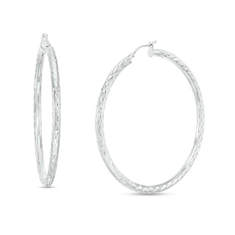 Oro Diamante™ 45.0mm Diamond-Cut Tube Hoop Earrings in 14K White Gold