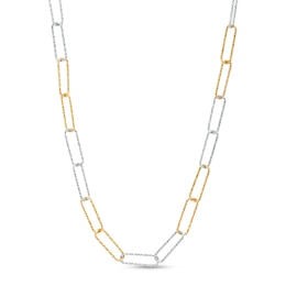 Oro Diamante™ 2.7mm Alternating Diamond-Cut Paper-Clip Chain Necklace in Solid 14K Two-Tone Gold - 18&quot;