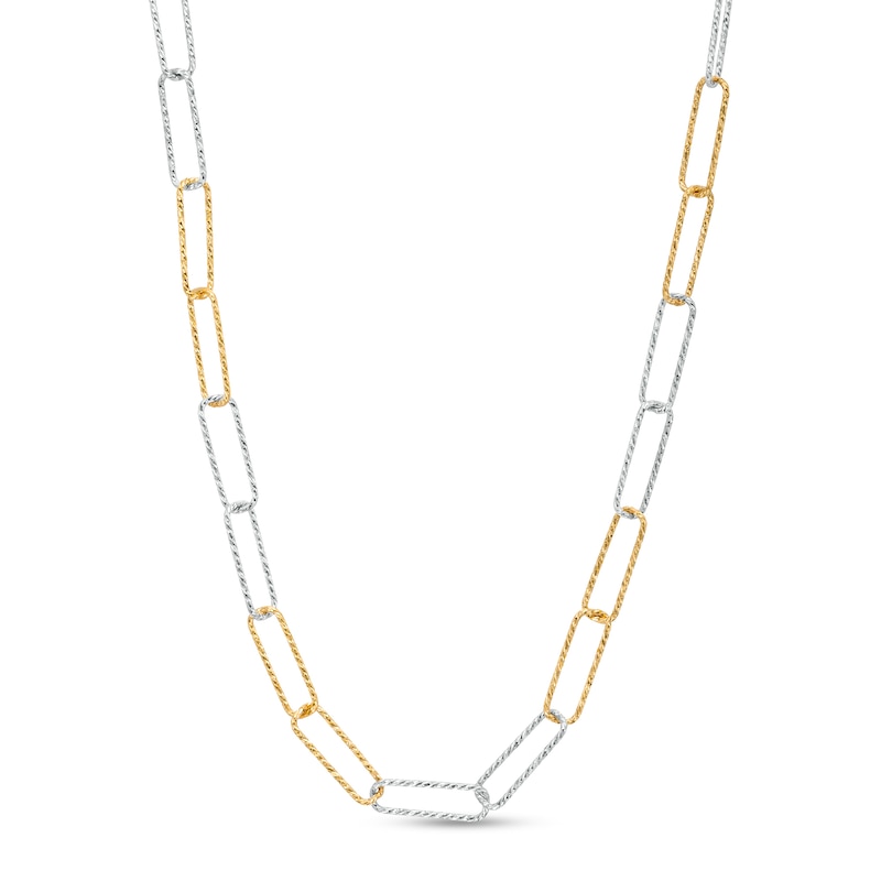 Oro Diamante™ 2.7mm Alternating Diamond-Cut Paper-Clip Chain Necklace in Solid 14K Two-Tone Gold - 18"