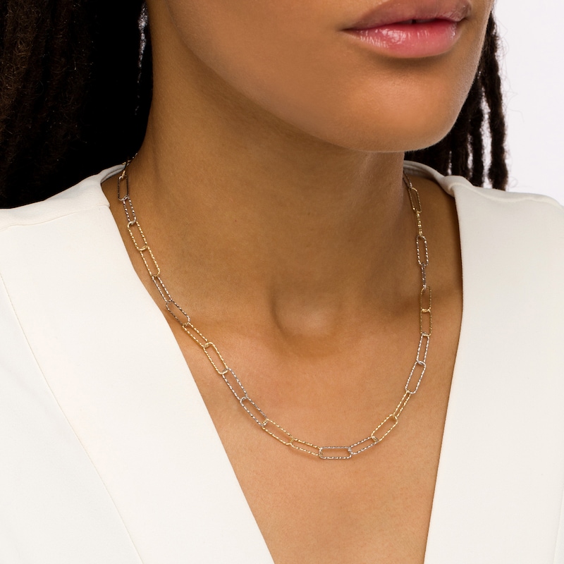 Oro Diamante™ 2.7mm Alternating Diamond-Cut Paper-Clip Chain Necklace in Solid 14K Two-Tone Gold - 18"