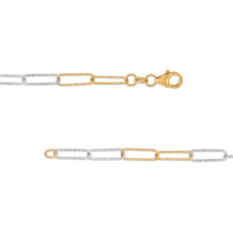 Main Image 3 of Oro Diamante™ 2.7mm Alternating Diamond-Cut Paper-Clip Chain Necklace in Solid 14K Two-Tone Gold - 18"
